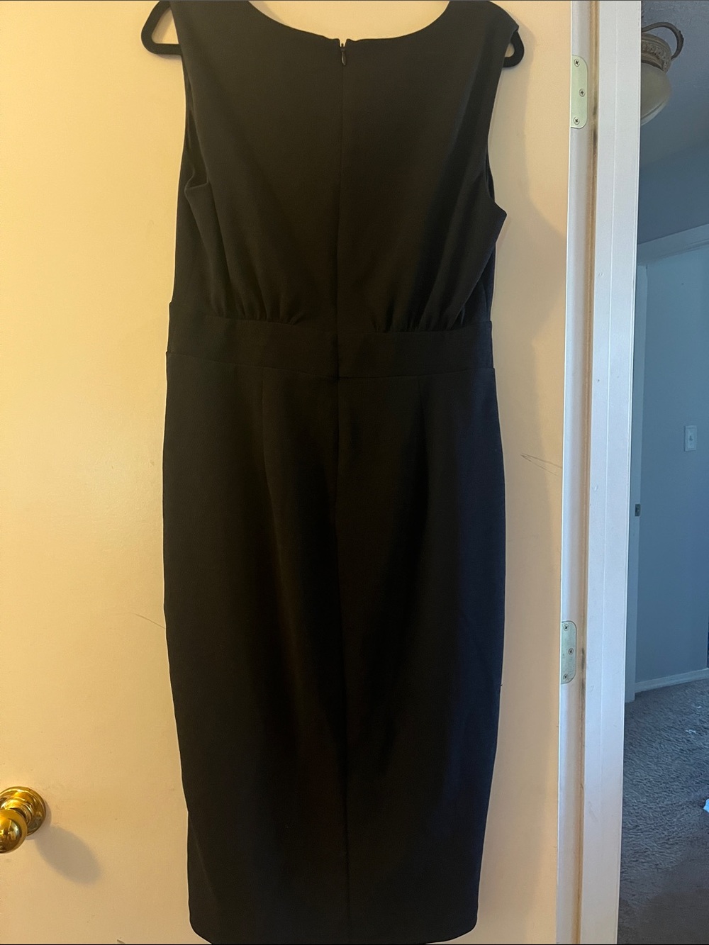 White House Black Market Black Sleeveless V-Neck Midi Dress with Front Slit - Picture 5 of 6